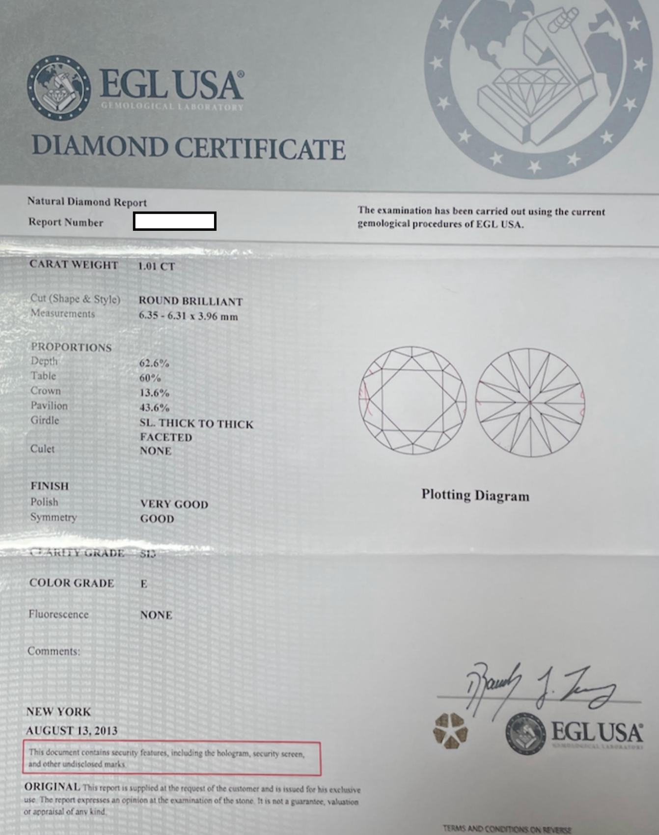 Highly Polished White Gold EGL Certified Diamond Solitaire Engagement Ring