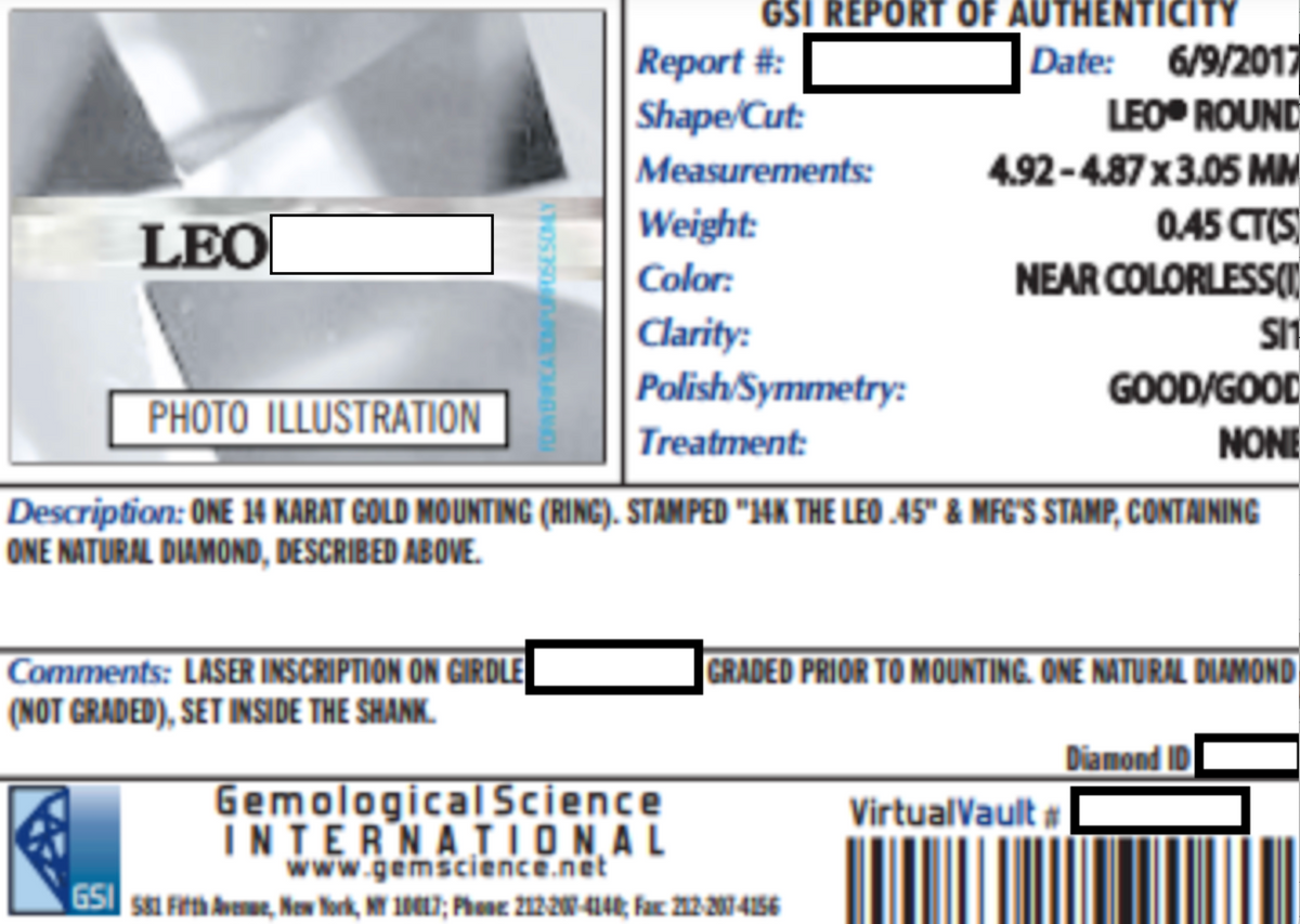 White Gold GSI Certified Diamond Solitaire Engagement Ring