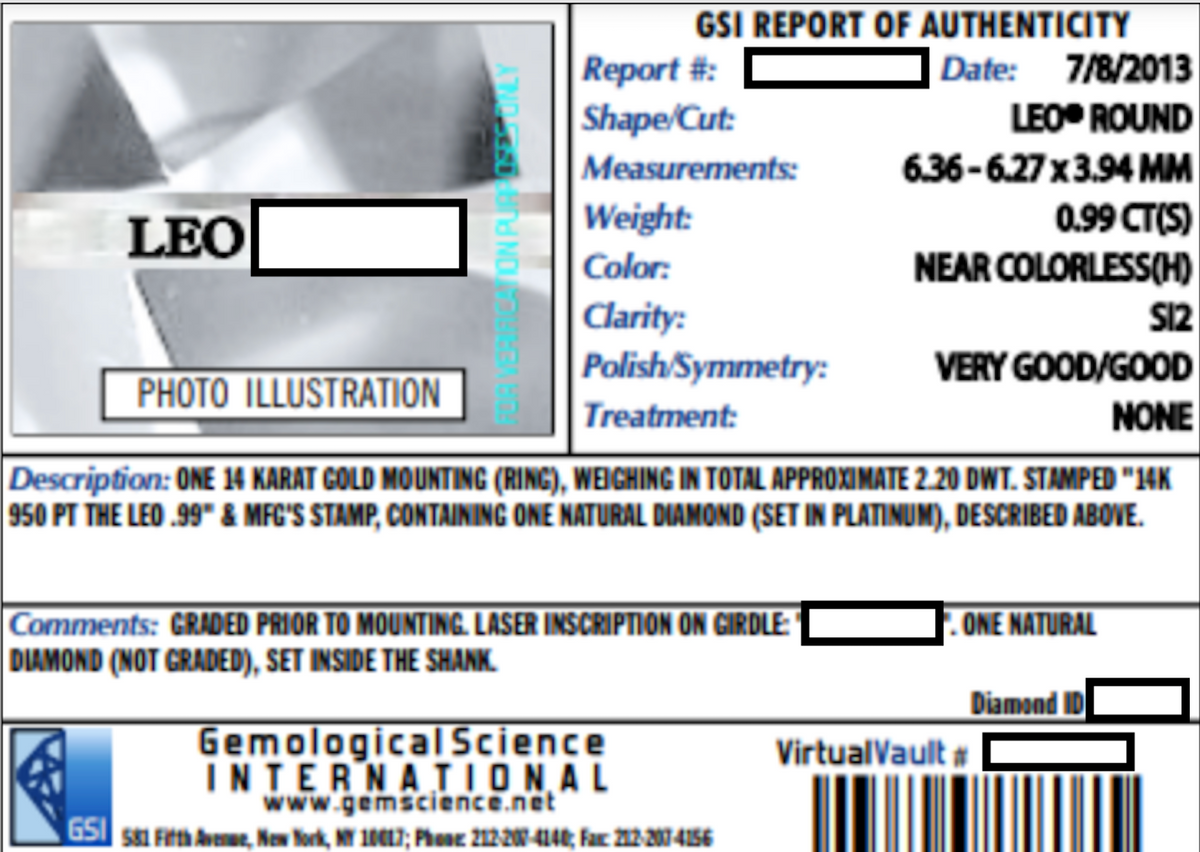 White Gold and Platinum The Leo GSI Certified Diamond Engagement Ring with Diamond Accent on Inside of Band