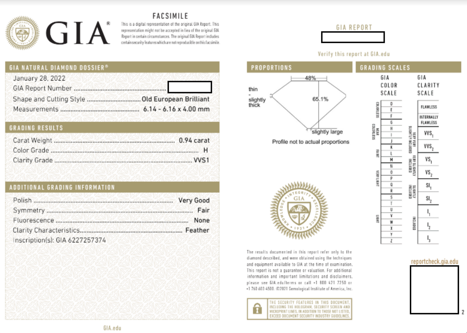 Stunning Gold GIA Certified European Cut Diamond Engagement Ring