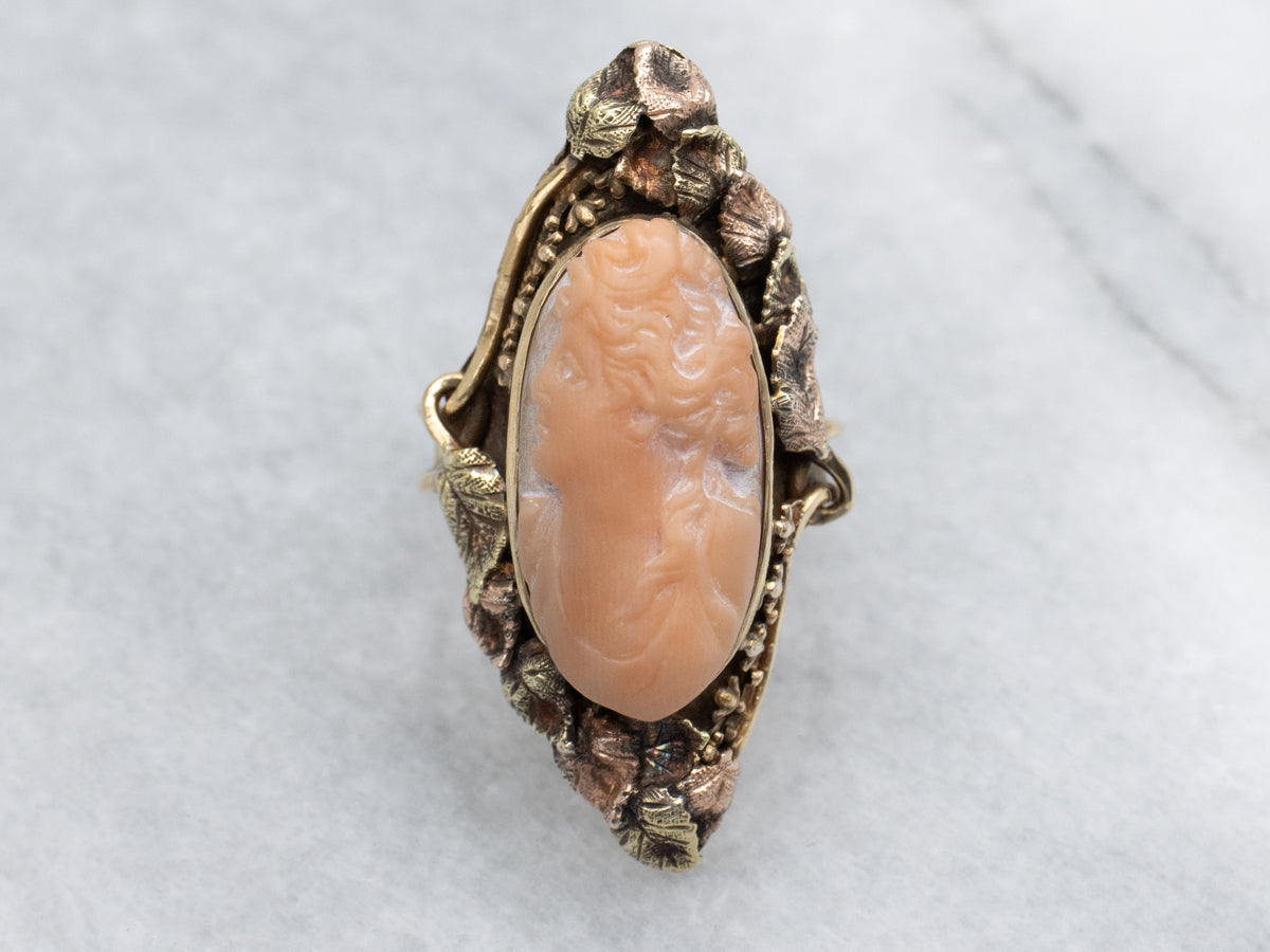 Art Nouveau Coral Cameo Ring in 14K Black Hills Gold