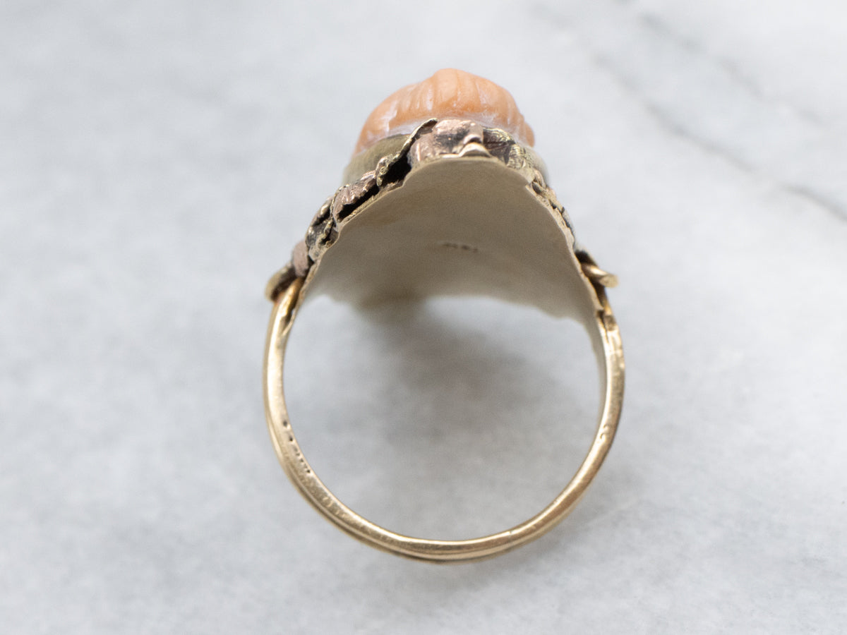 Art Nouveau Coral Cameo Ring in 14K Black Hills Gold
