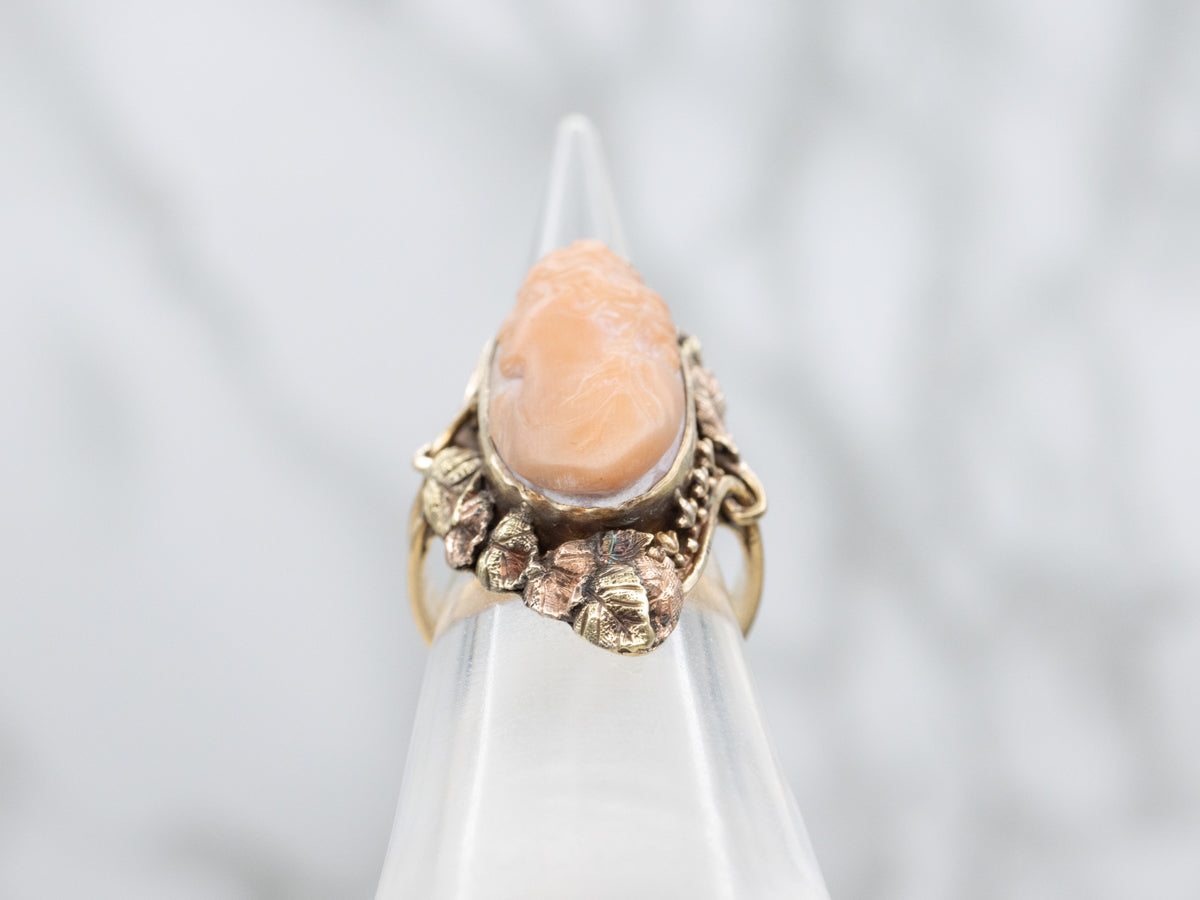 Art Nouveau Coral Cameo Ring in 14K Black Hills Gold