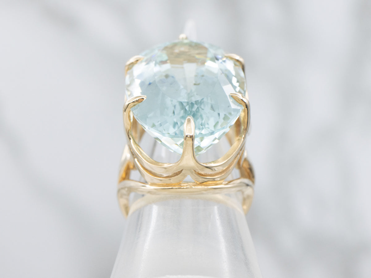 Stunning Aquamarine Cocktail Ring in 14K Yellow Gold