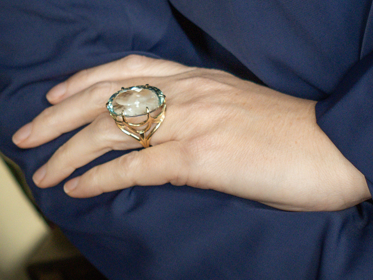 Stunning Aquamarine Cocktail Ring in 14K Yellow Gold