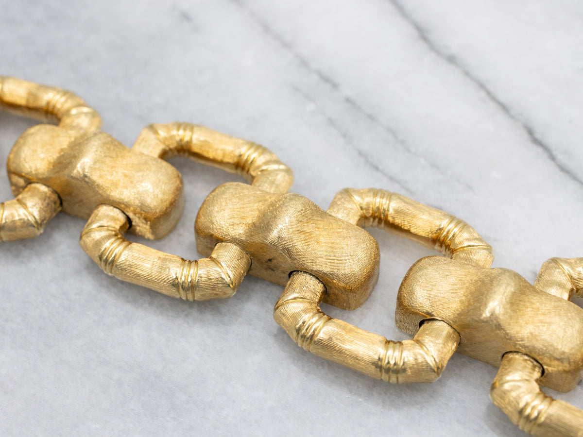 Mid-Century Brushed Bamboo Link Bracelet in 18K Yellow Gold