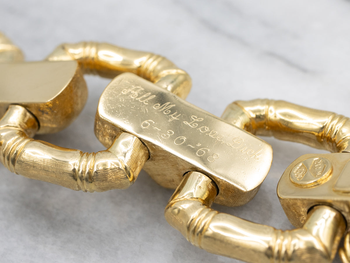 Mid-Century Brushed Bamboo Link Bracelet in 18K Yellow Gold
