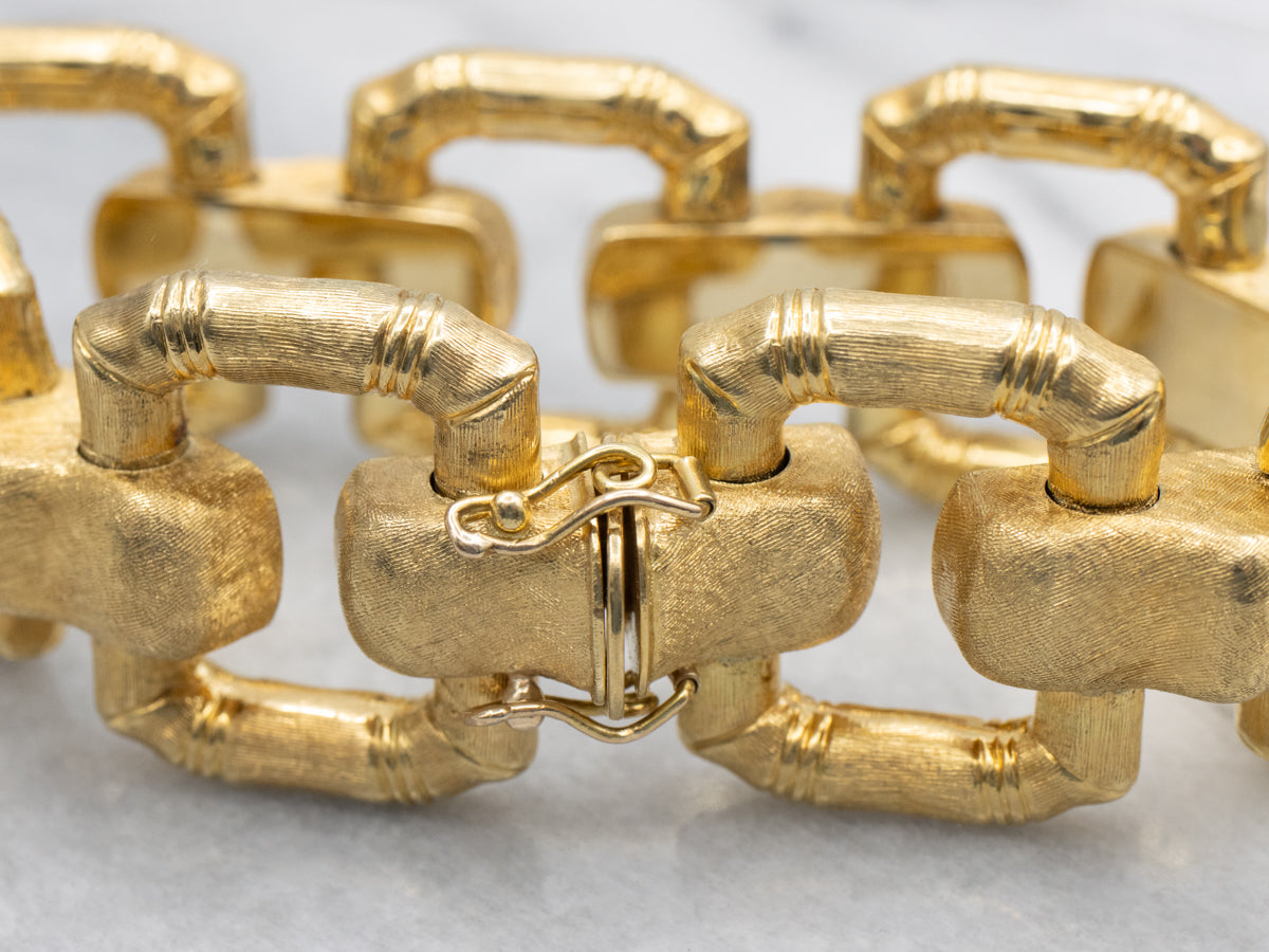 Mid-Century Brushed Bamboo Link Bracelet in 18K Yellow Gold