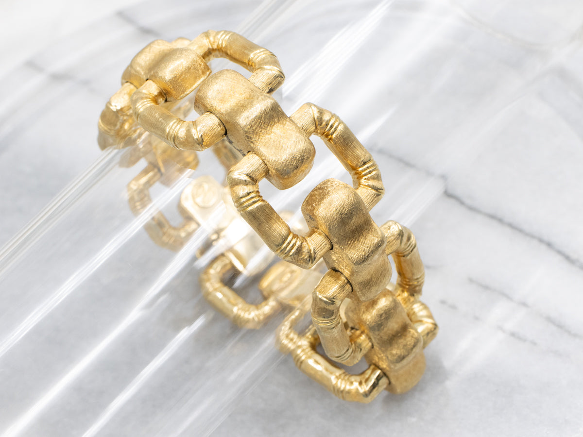 Mid-Century Brushed Bamboo Link Bracelet in 18K Yellow Gold