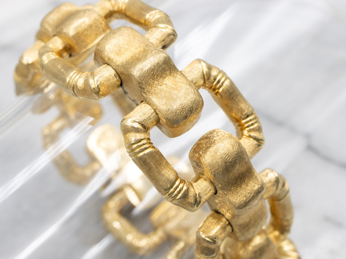 Mid-Century Brushed Bamboo Link Bracelet in 18K Yellow Gold