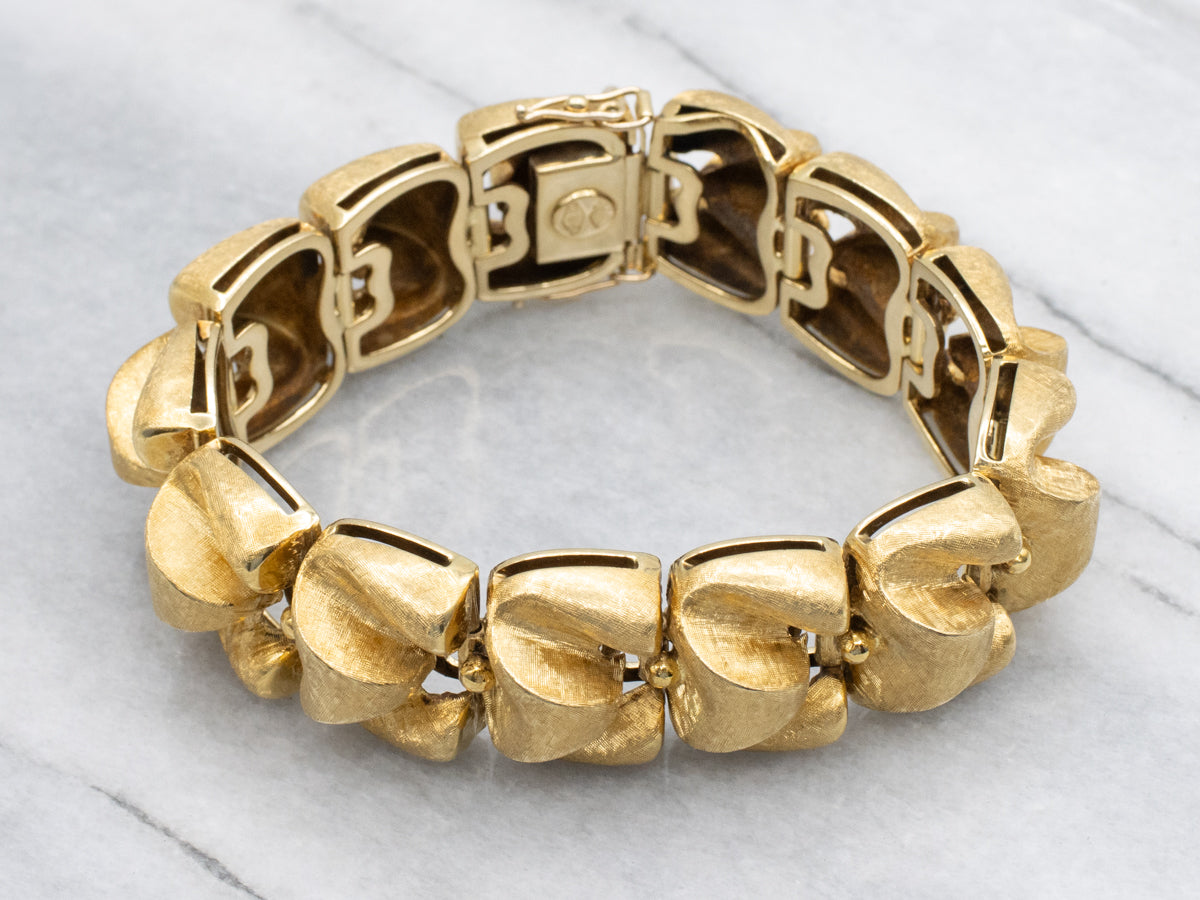 Vintage Brushed 18K Yellow Gold Bracelet with Ball Accents
