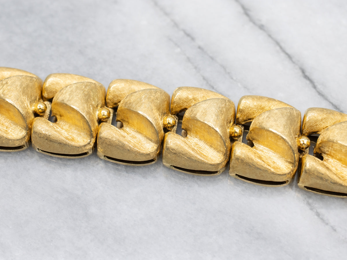 Vintage Brushed 18K Yellow Gold Bracelet with Ball Accents