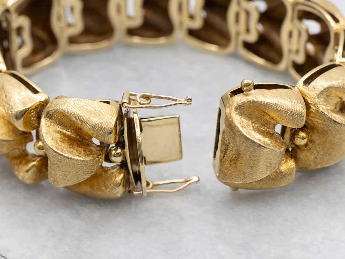 Vintage Brushed 18K Yellow Gold Bracelet with Ball Accents