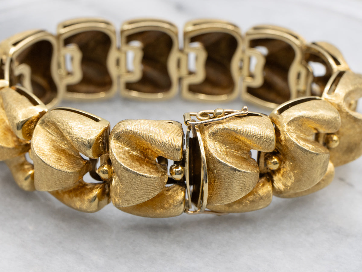 Vintage Brushed 18K Yellow Gold Bracelet with Ball Accents