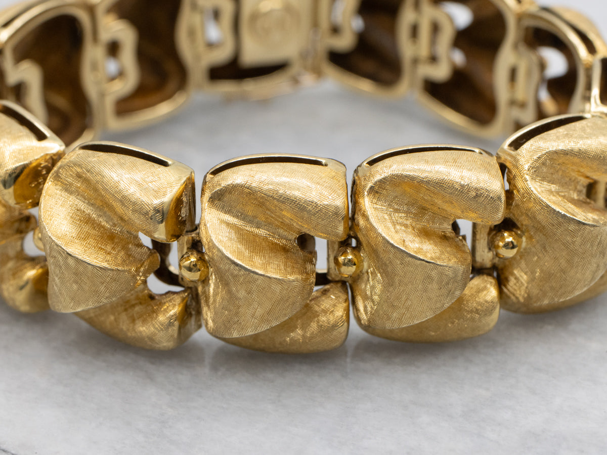 Vintage Brushed 18K Yellow Gold Bracelet with Ball Accents