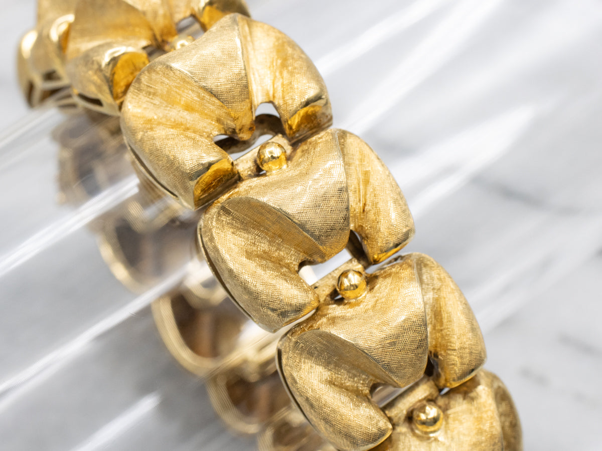 Vintage Brushed 18K Yellow Gold Bracelet with Ball Accents
