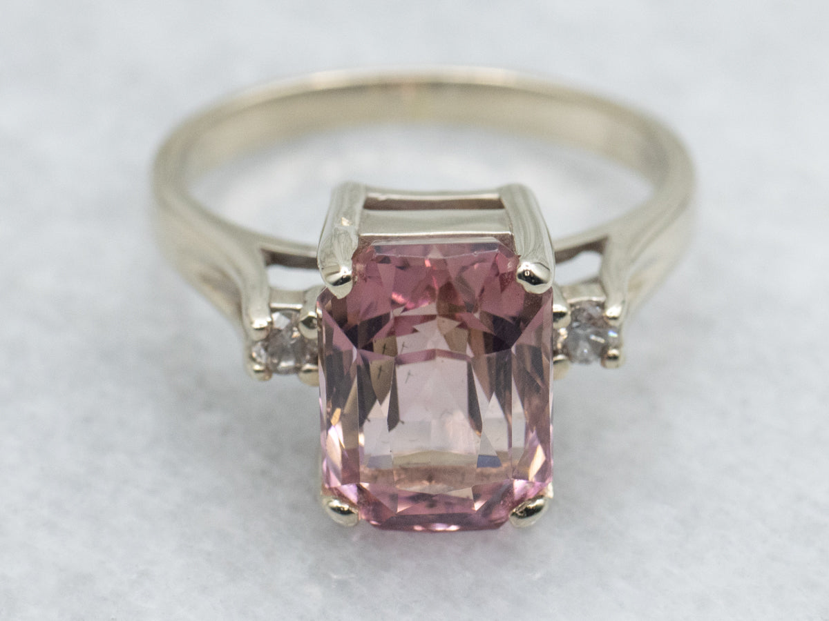 White Gold Pink Tourmaline Ring with Diamond Accents
