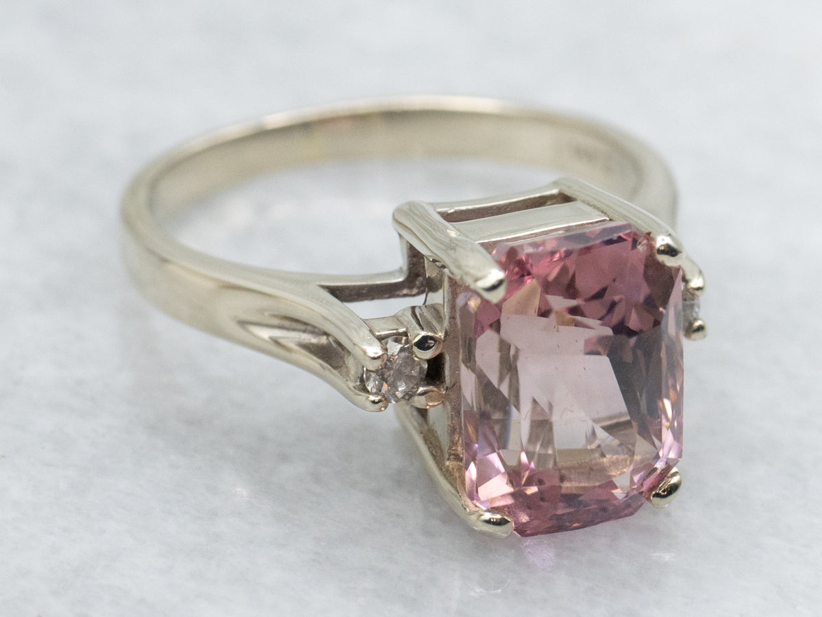 White Gold Pink Tourmaline Ring with Diamond Accents