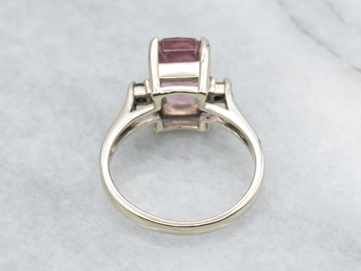 White Gold Pink Tourmaline Ring with Diamond Accents
