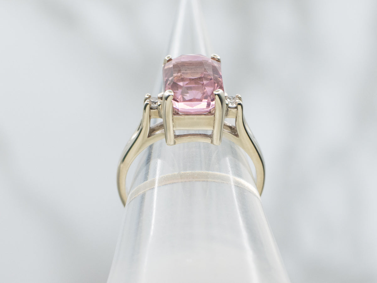 White Gold Pink Tourmaline Ring with Diamond Accents