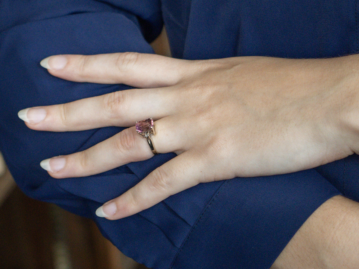 White Gold Pink Tourmaline Ring with Diamond Accents