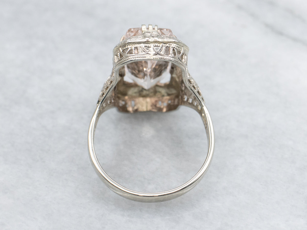 Blush-Pink Morganite Die Struck Art Deco Filigree Ring