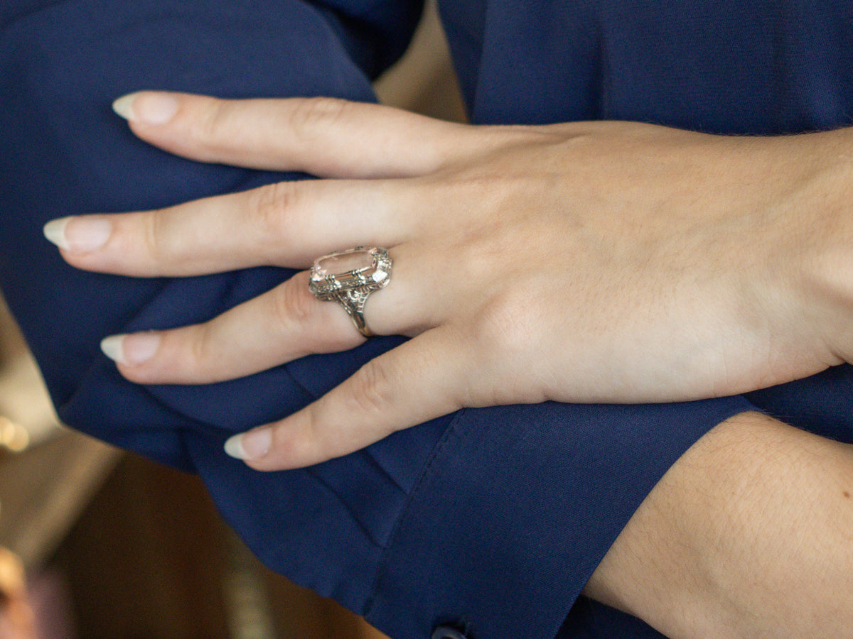 Blush-Pink Morganite Die Struck Art Deco Filigree Ring