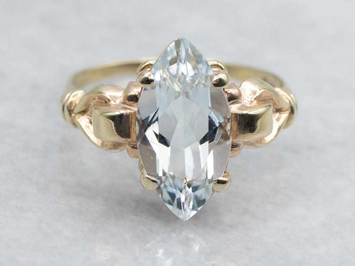 Vintage Marquise-Cut Aquamarine Solitaire Ring