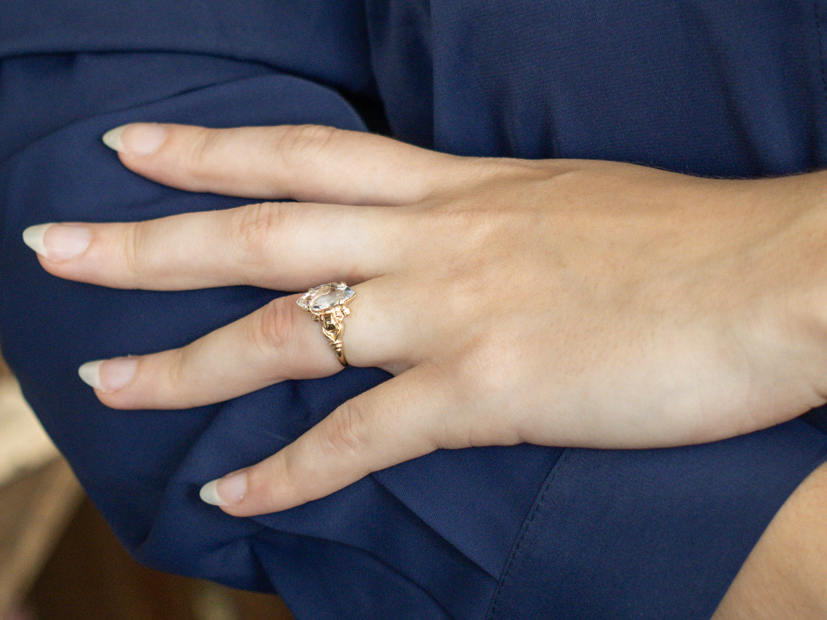 Vintage Marquise-Cut Aquamarine Solitaire Ring