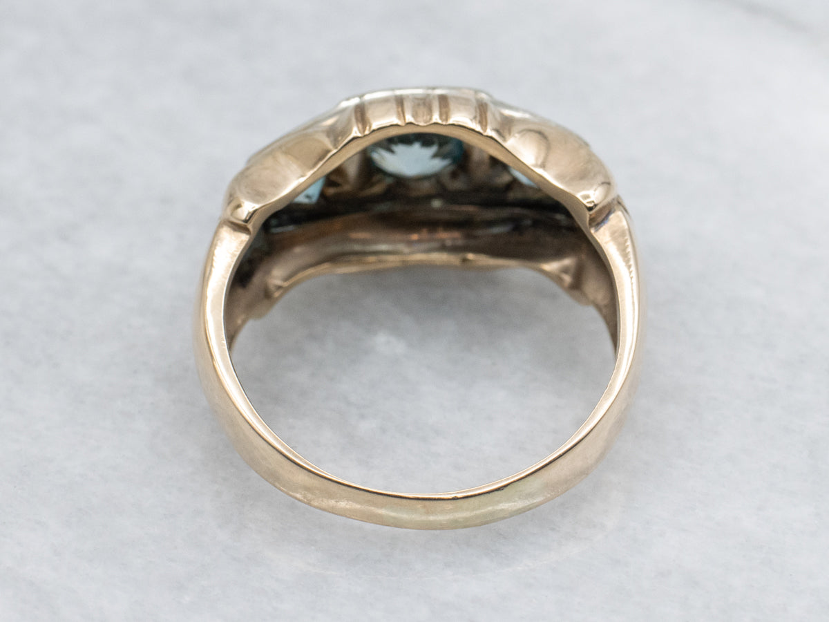 Retro Era Blue Zircon Three Stone Ring