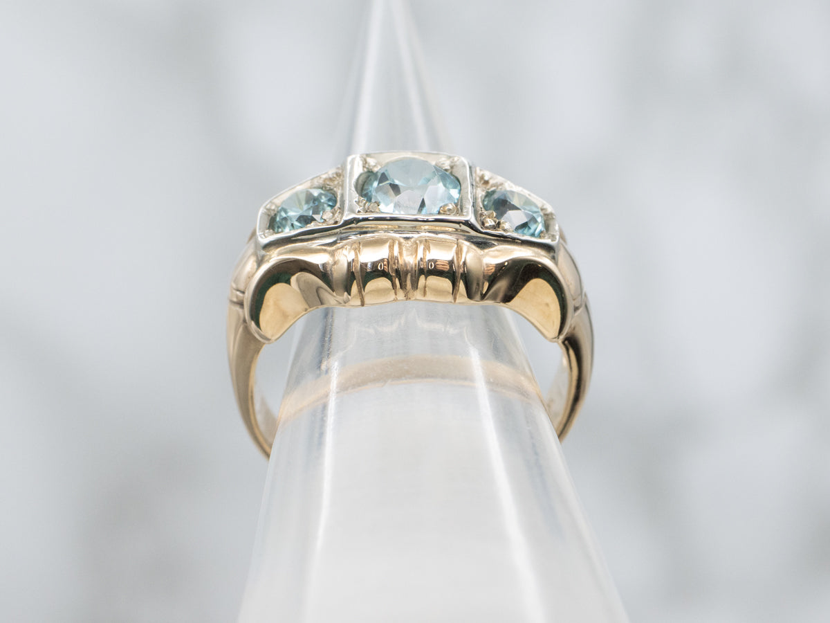 Retro Era Blue Zircon Three Stone Ring