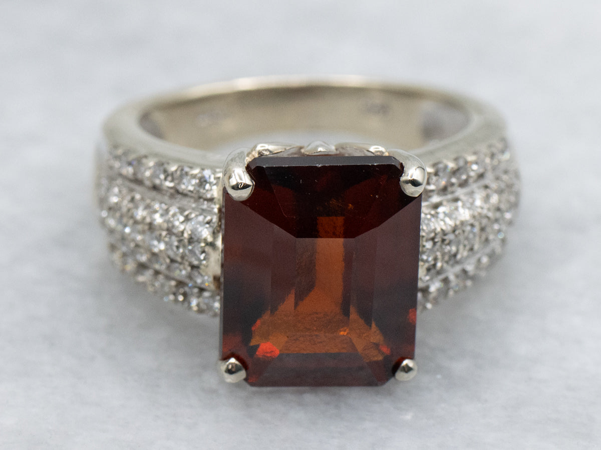 Bold Red Garnet Statement Ring with Pave Set Diamonds