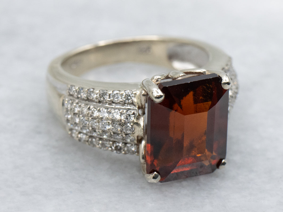 Bold Red Garnet Statement Ring with Pave Set Diamonds