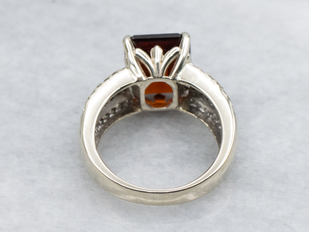 Bold Red Garnet Statement Ring with Pave Set Diamonds