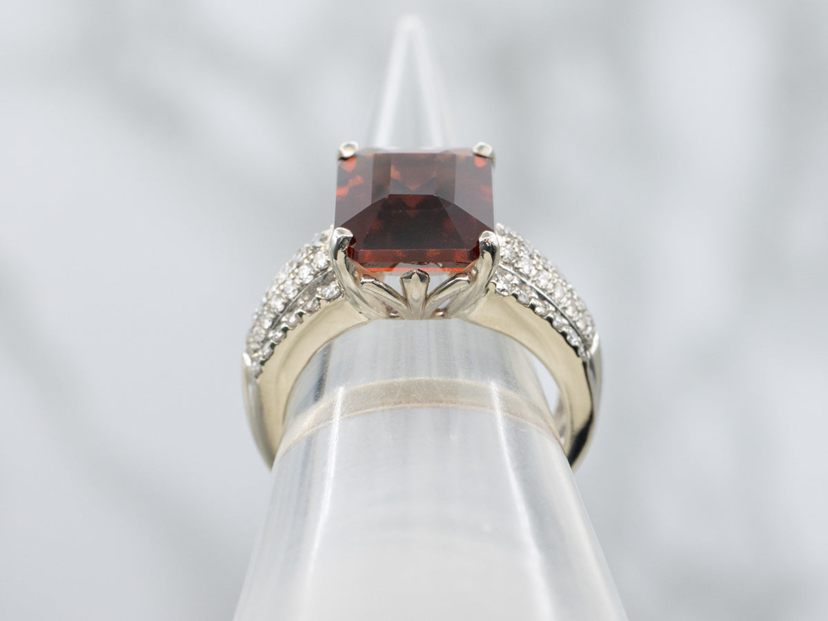 Bold Red Garnet Statement Ring with Pave Set Diamonds