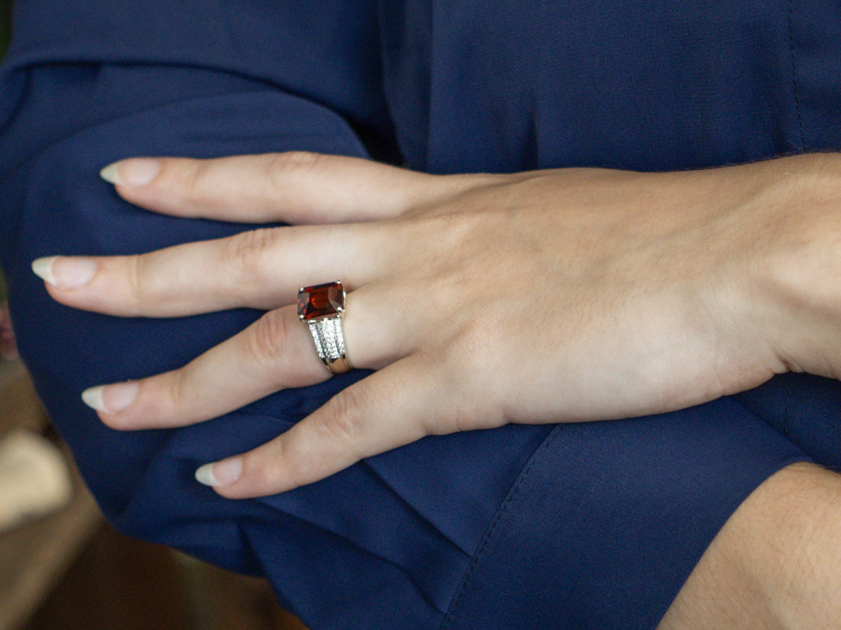 Bold Red Garnet Statement Ring with Pave Set Diamonds