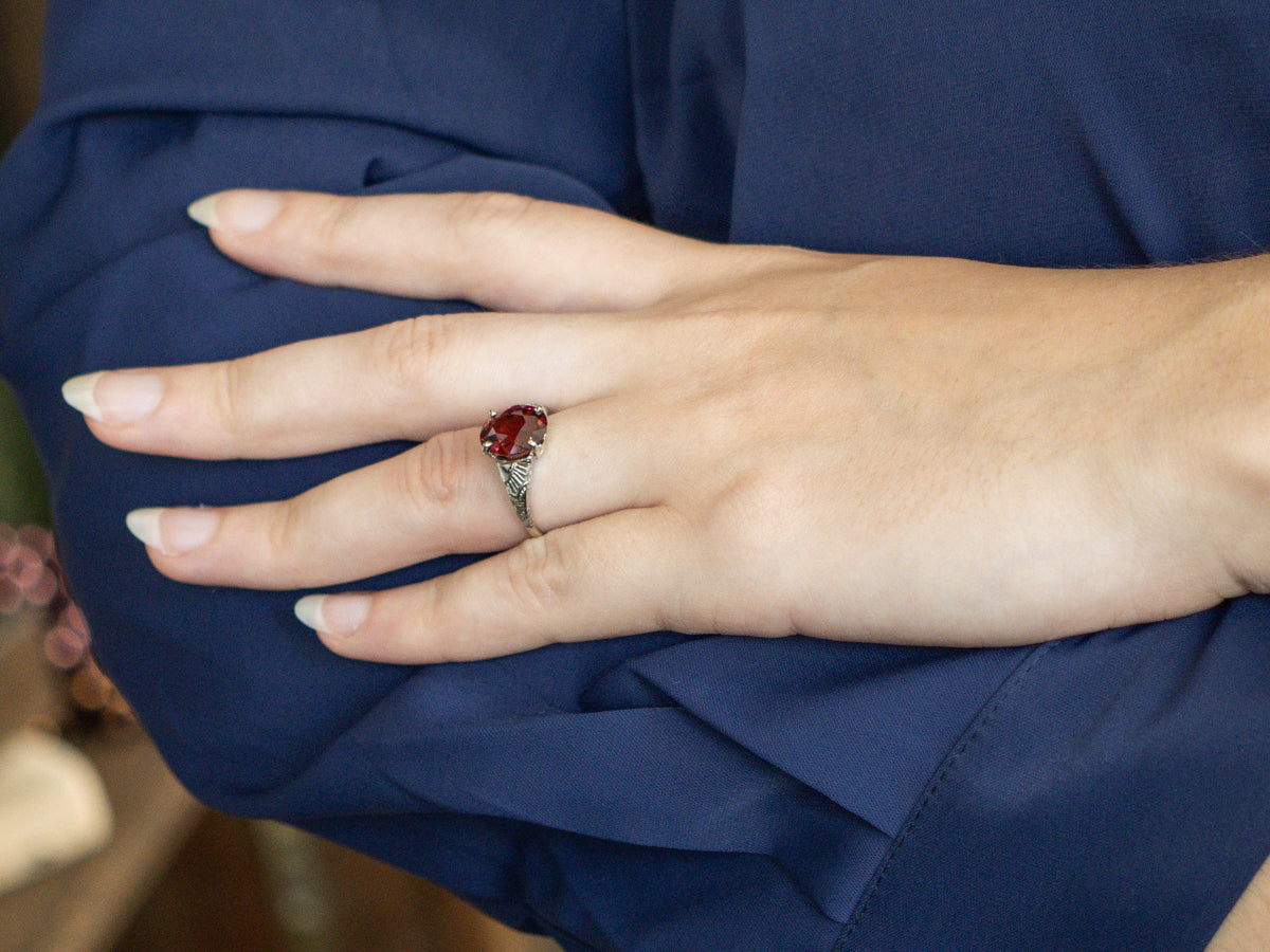 Antique Lohengrin Garnet Solitaire Ring