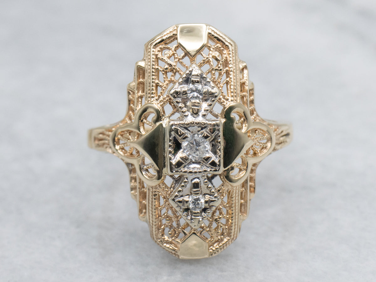 Late Art Deco Diamond Filigree Dinner Ring