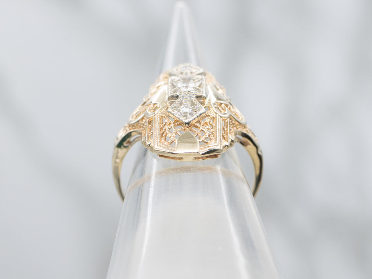 Late Art Deco Diamond Filigree Dinner Ring