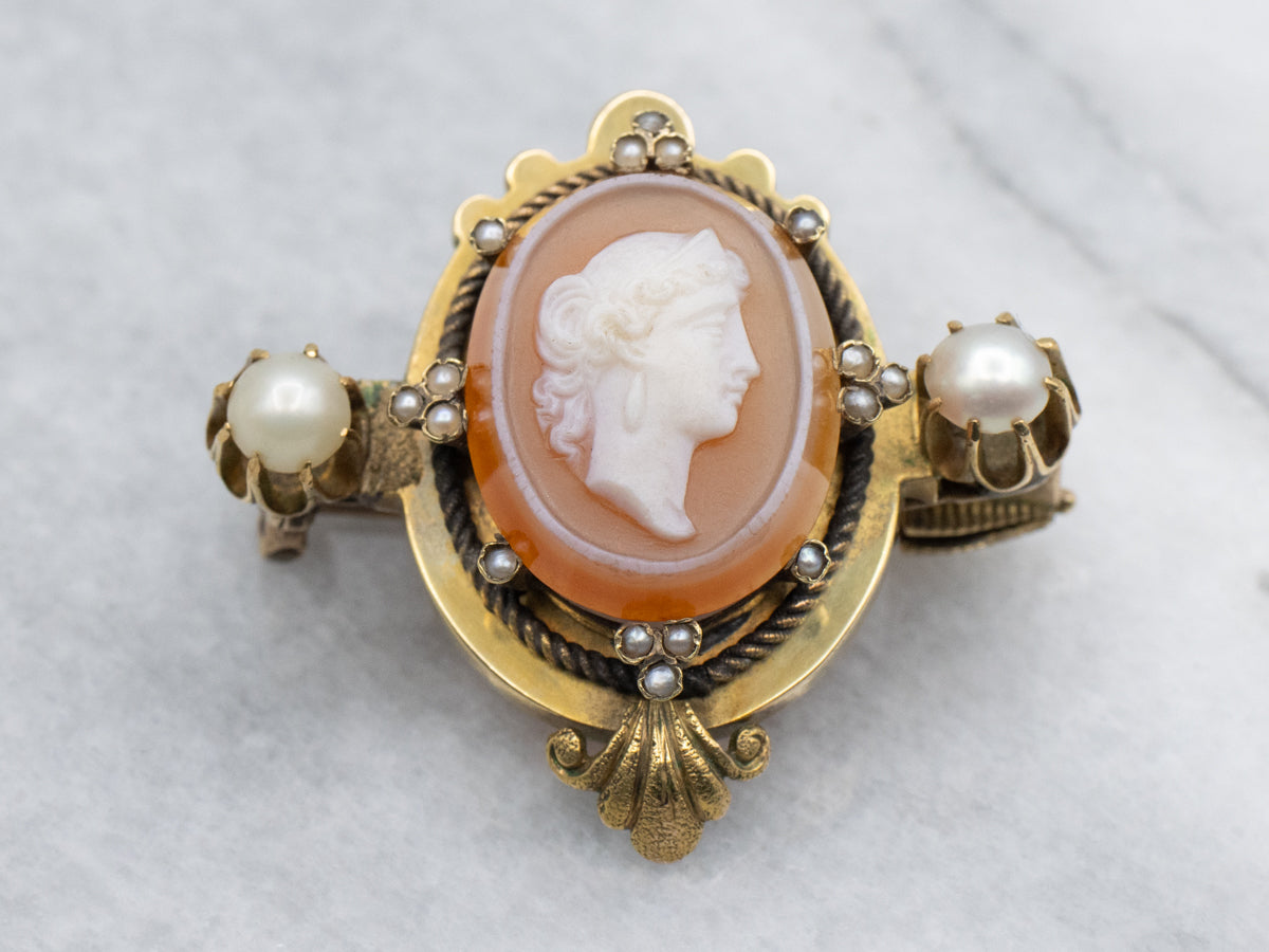 Antique 14 Karat Gold and Sardonyx Cameo Brooch