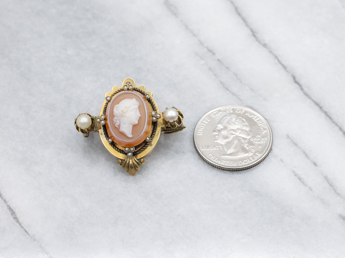Antique 14 Karat Gold and Sardonyx Cameo Brooch