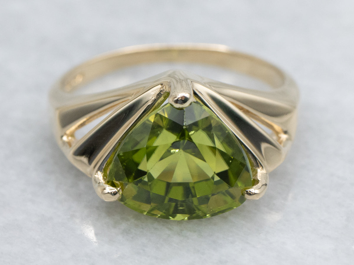 Yellow Gold Trillion Cut Peridot Ring