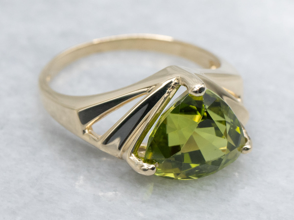 Yellow Gold Trillion Cut Peridot Ring