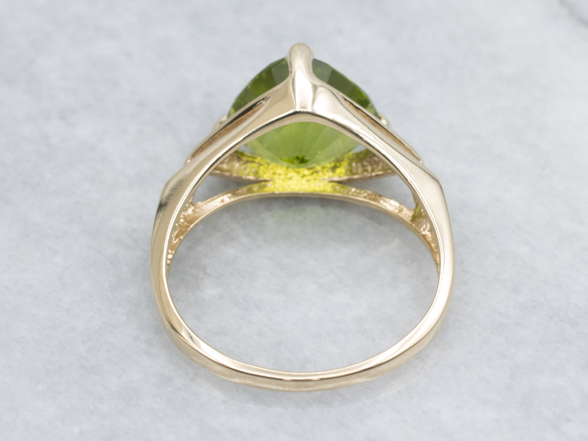 Yellow Gold Trillion Cut Peridot Ring