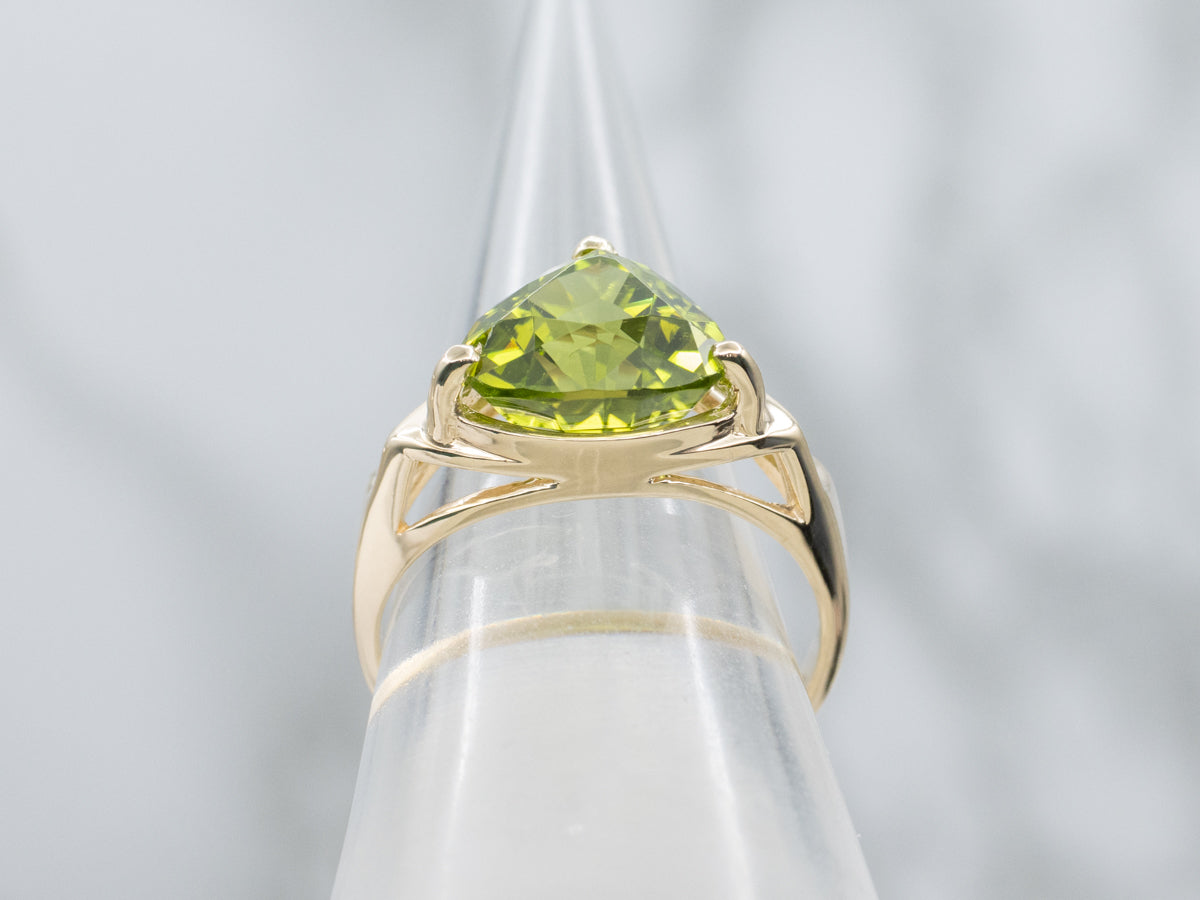 Yellow Gold Trillion Cut Peridot Ring