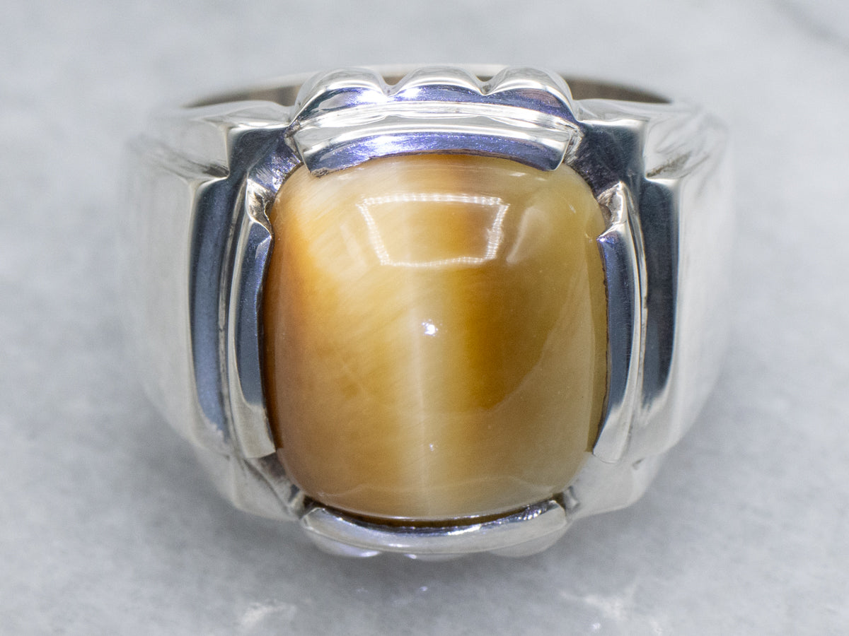 Men's Bold Sterling Silver Tigers Eye Ring