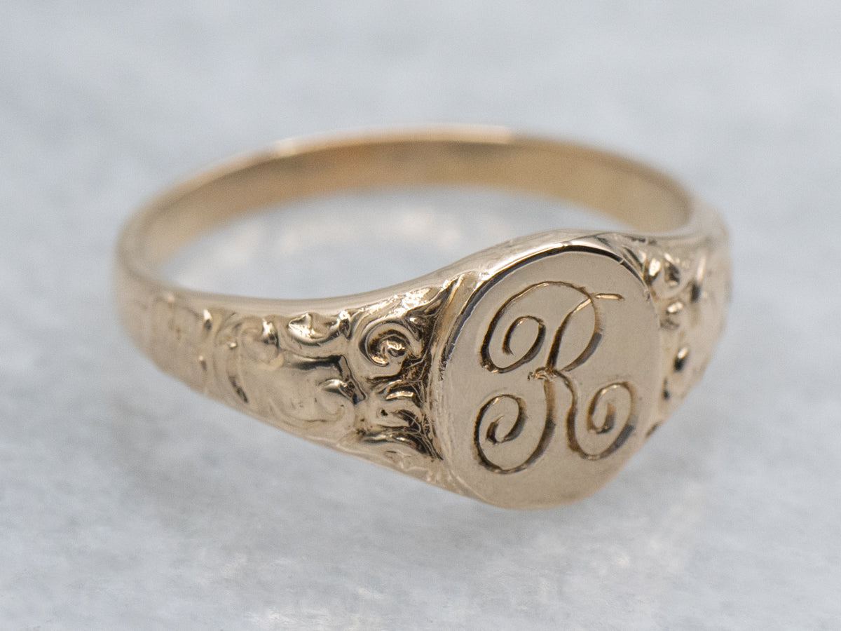 Yellow Gold Mini "R" Initial Signet Ring