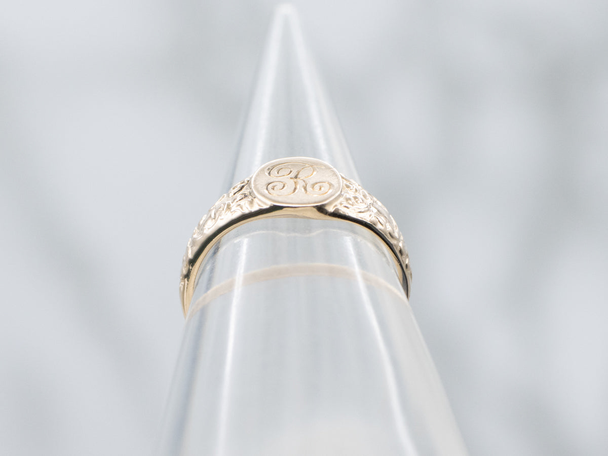 Yellow Gold Mini "R" Initial Signet Ring