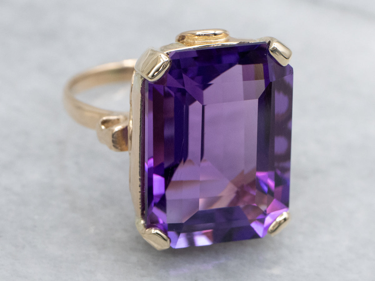 Beautiful Emerald-Cut Amethyst Statement Ring