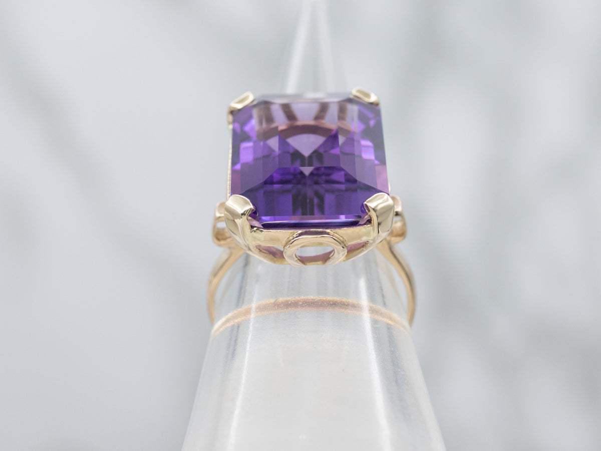 Beautiful Emerald-Cut Amethyst Statement Ring